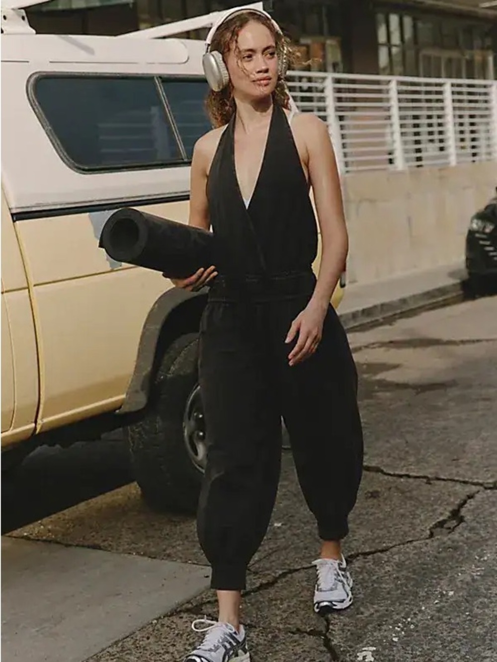 FP Movement by Free People Hot Shot Deep V-Neck Jumpsuit in Black